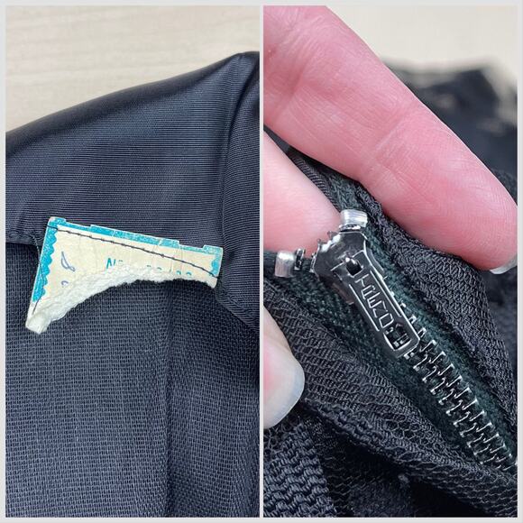 Vintage 1960s Black Polka Dot Tulle Ruffle Sleeveless Cocktail Dress - Picture 6 of 8